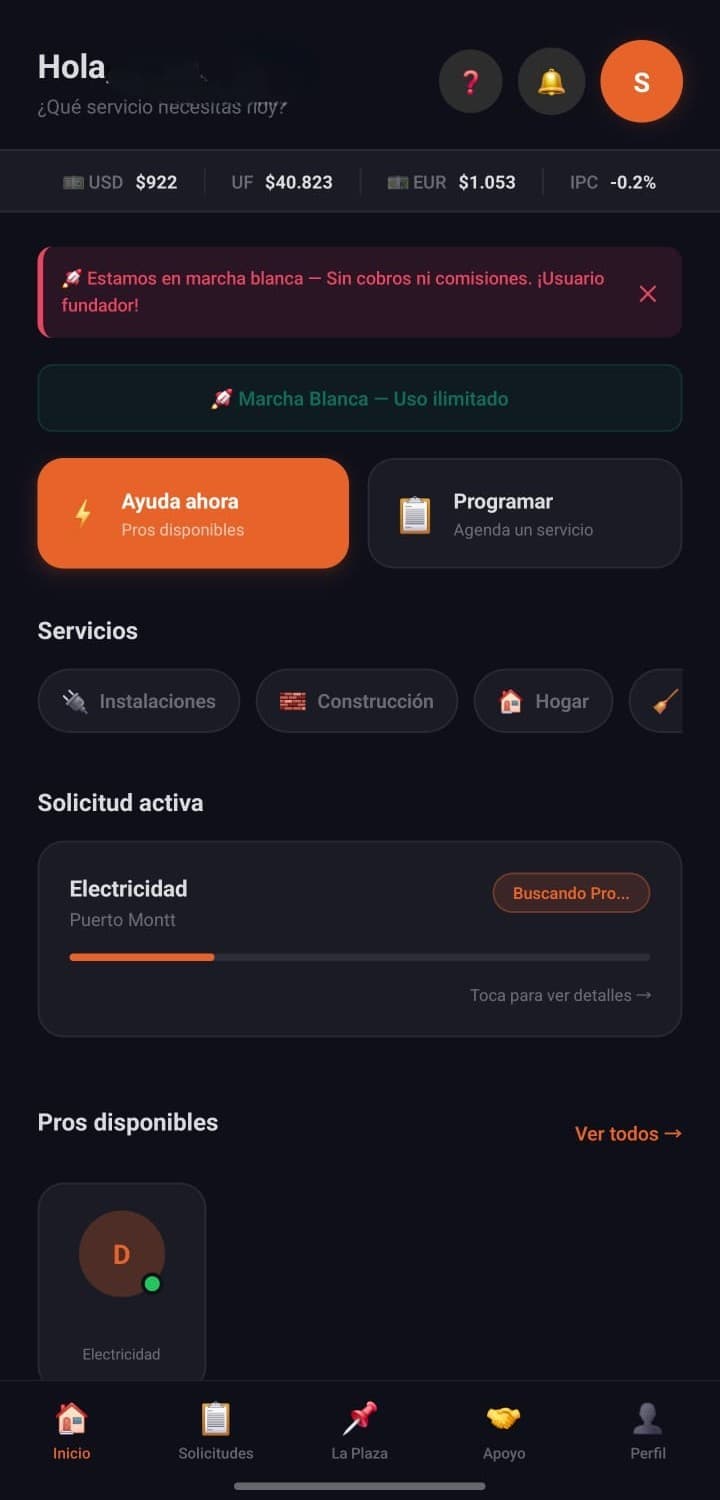 Pantalla de inicio del Cliente en AlTiroApp