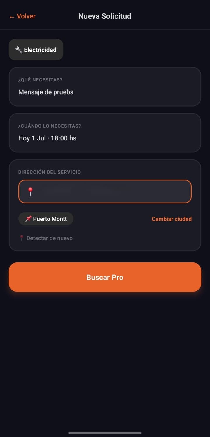 Crear una nueva solicitud en AlTiroApp