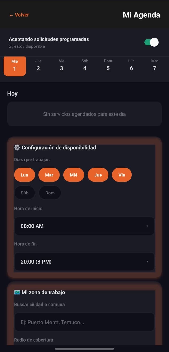 Agenda y disponibilidad del Pro en AlTiroApp
